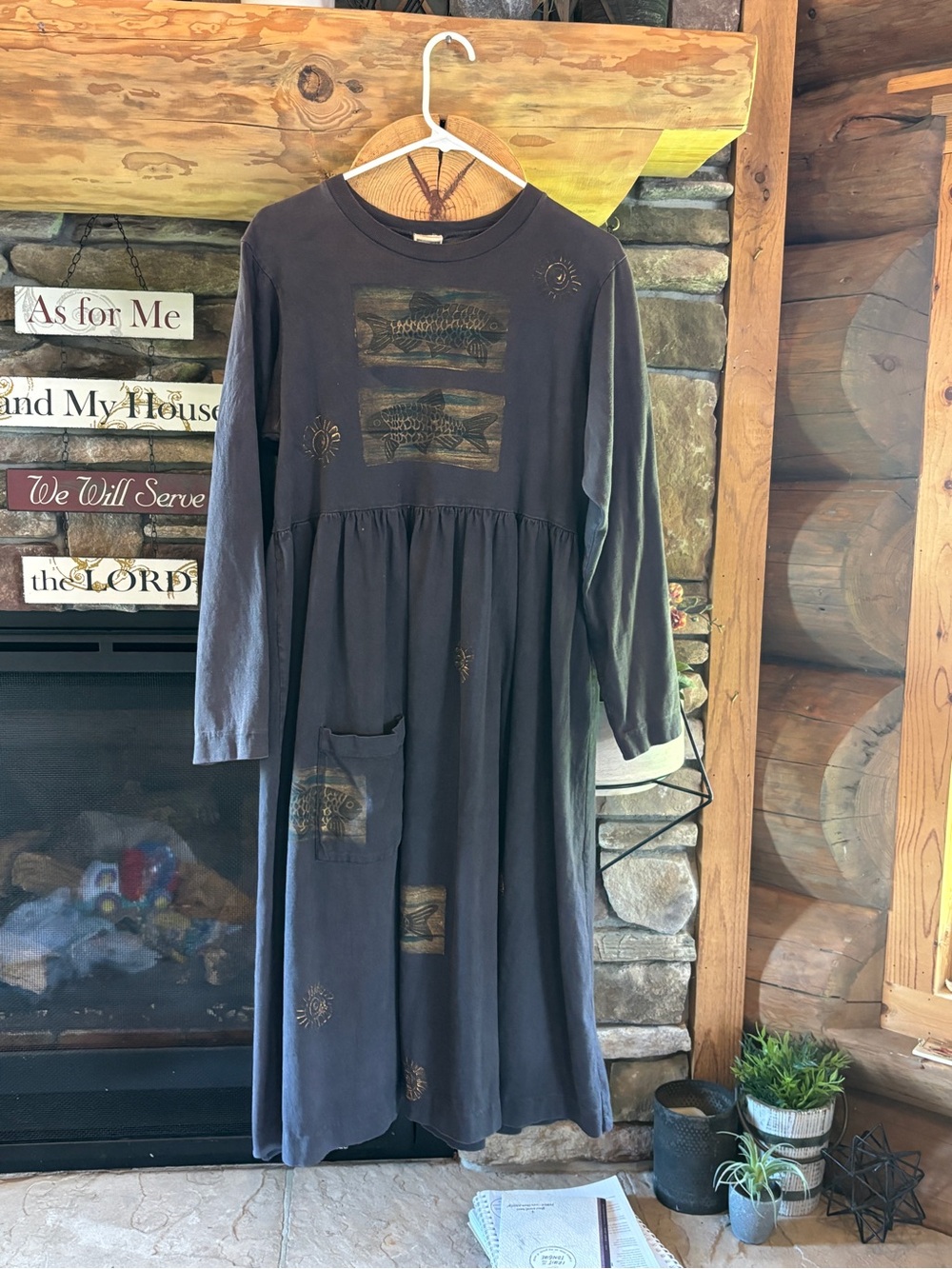 100% Cotton Navy Dress with Fish Motif